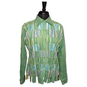 Fantazia Shirt Jacket Sublimated Basket Weave Faux Suede Green Size Medium
